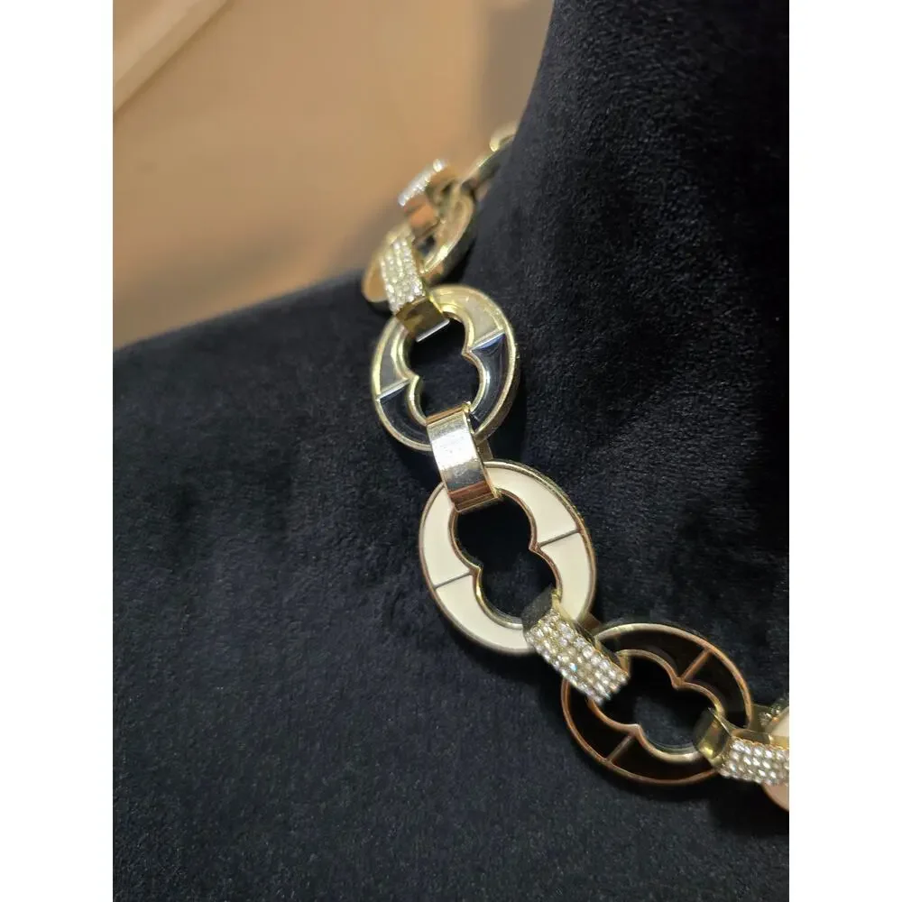 Women's Gold Tone Circle Link Fashion Necklace Rhinestone Accent Statement